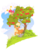 Size: 1067x1420 | Tagged: dead source, safe, artist:makkah, apple bloom, applejack, earth pony, pony, g4, apple, apple tree, bow, cowboy hat, cute, female, filly, food, hair bow, hat, mare, sisters, sky, tree