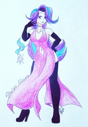 Size: 1231x1764 | Tagged: safe, artist:risu-steilsson, starlight glimmer, human, equestria girls, g4, breasts, clothes, dress, female, humanized, light skin, solo, traditional art