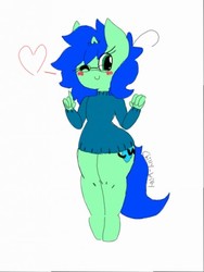 Size: 385x512 | Tagged: safe, artist:chillywilly, oc, oc only, oc:chilly willy, anthro, unguligrade anthro, bottomless, clothes, femboy, heart, male, one eye closed, partial nudity, simple background, solo, sweater, thunder thighs, wink