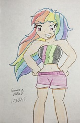 Size: 1536x2354 | Tagged: safe, artist:gmangamer25, rainbow dash, equestria girls, g4, belly button, bikini, clothes, equestria girls outfit, female, human coloration, solo, swimsuit, traditional art
