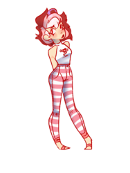 Size: 600x800 | Tagged: safe, artist:galaxiedream, oc, oc only, oc:peppermint sweet (ice1517), human, blushing, clothes, female, hands behind back, humanized, humanized oc, jeans, open mouth, pants, shoes, simple background, sleeveless, solo, transparent background