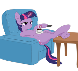 Size: 2568x2336 | Tagged: safe, artist:bushbuck93, twilight sparkle, pony, unicorn, g4, coffee, cup, drink, female, high res, hooves, magic, mare, plate, raised hoof, simple background, solo, table, underhoof, unicorn twilight, white background
