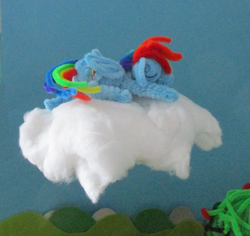 Size: 887x839 | Tagged: safe, artist:malte279, rainbow dash, pony, g4, chenille, chenille stems, chenille wire, cloud, craft, nap, pipe cleaner sculpture, pipe cleaners, sculpture, sleeping