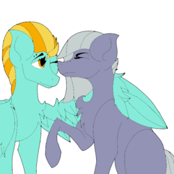 Size: 600x600 | Tagged: safe, artist:icicle-niceicle-1517, artist:shippingtrash, color edit, edit, lightning dust, limestone pie, earth pony, pegasus, pony, g4, chest fluff, collaboration, colored, eyebrow piercing, eyes closed, female, hooves, hug, lesbian, limedust, mare, missing cutie mark, one eye closed, piercing, raised hoof, scrunchy face, shipping, simple background, transparent background, winghug, wink