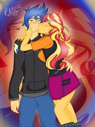 Size: 768x1024 | Tagged: safe, artist:brickercupmasterx3, flash sentry, sunset shimmer, equestria girls, g4, my little pony equestria girls: better together, blushing, cheek kiss, female, kissing, male, ship:flashimmer, shipping, straight