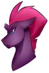 Size: 627x927 | Tagged: safe, artist:azuriaus, tempest shadow, pony, unicorn, g4, my little pony: the movie, broken horn, bust, colored pupils, female, floppy ears, horn, mare, portrait, profile, simple background, solo, transparent background
