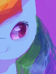 Size: 697x929 | Tagged: safe, artist:laurasrxfgcc, rainbow dash, pony, g4, colored pupils, cute, dashabetes, female, half face, mare, purple background, simple background, solo