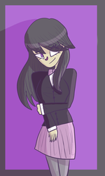 Size: 1153x1920 | Tagged: safe, artist:madomix, octavia melody, human, g4, beanbrows, bowtie, clothes, cute, eye clipping through hair, eyebrows, eyebrows visible through hair, female, humanized, no catchlights, pantyhose, skirt, solo, tavibetes