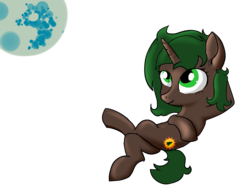Size: 4600x3450 | Tagged: safe, artist:dumbwoofer, oc, oc only, oc:pine shine, pony, unicorn, crossed hooves, female, looking up, lying, mare, mare in the moon, moon, night, smiling, solo