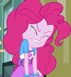 Size: 500x549 | Tagged: safe, edit, edited screencap, screencap, applejack, pinkie pie, equestria girls, g4, my little pony equestria girls, animated, cropped, eyes closed, faic, female, gif, lip bite, out of context, reversed, solo focus, trembling