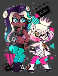 Size: 2550x3300 | Tagged: safe, artist:techycutie, anthro, crossover, high res, marina (splatoon 2), off the hook, pearl (splatoon 2), ponified, retro, sparkle, splatoon, splatoon 2