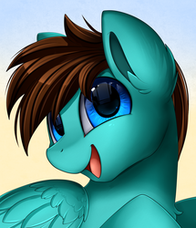 Size: 1722x2003 | Tagged: safe, artist:pridark, oc, oc only, pegasus, pony, blue eyes, bust, commission, cute, male, ocbetes, open mouth, portrait, solo