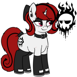 Size: 2901x2892 | Tagged: safe, artist:zippysqrl, oc, oc:bubbles, oc:lilith, pony, unicorn, 2019 community collab, derpibooru community collaboration, bow, clothes, collar, duo, ear piercing, earring, eye clipping through hair, eyeshadow, fangs, female, freckles, hair bow, ink, jewelry, lidded eyes, makeup, mare, piercing, simple background, skull, smiling, socks, thigh highs, transparent background