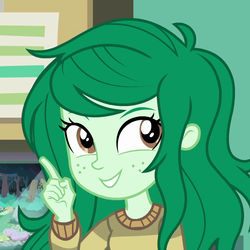 Size: 701x701 | Tagged: safe, screencap, wallflower blush, human, equestria girls, equestria girls series, forgotten friendship, g4, cropped, female, fgsfds, grin, happy, pointing, smiling, solo
