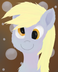 Size: 1508x1876 | Tagged: safe, artist:akuneanekokuro, derpy hooves, pony, g4, abstract background, bubble, derp, digital art, female, mare, smiling, solo