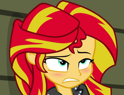 Size: 1413x1080 | Tagged: safe, screencap, sunset shimmer, equestria girls, g4, my little pony equestria girls: rainbow rocks, blushing, clothes, faic, female, out of context, solo