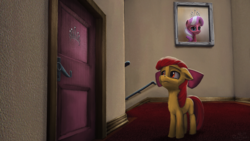 Size: 1920x1080 | Tagged: safe, artist:robin jacks, apple bloom, diamond tiara, earth pony, pony, fanfic:why am i crying, g4, bust, crying, door, fanfic art, female, filly, portrait