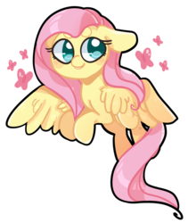 Size: 800x946 | Tagged: safe, artist:sunstarxd, fluttershy, butterfly, pegasus, pony, g4, female, floppy ears, looking sideways, mare, outline, simple background, smiling, solo, spread wings, transparent background, white outline, wings