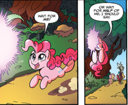 Size: 386x316 | Tagged: safe, artist:tonyfleecs, idw, official comic, discord, fluttershy, pinkie pie, earth pony, pony, g4, spoiler:comic, spoiler:comic57, comic, cropped, female, mare, portal, speech bubble