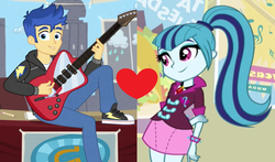 Size: 1736x1020 | Tagged: safe, artist:themexicanpunisher, edit, edited screencap, screencap, flash sentry, sonata dusk, best trends forever, equestria girls, g4, my little pony equestria girls: better together, my little pony equestria girls: rainbow rocks, converse, female, male, senata, shipping, shipping domino, shoes, straight