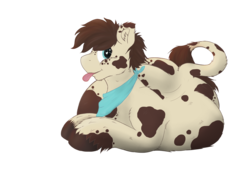 Size: 3180x2160 | Tagged: safe, artist:kiedough, artist:somefrigginnerd, oc, oc only, oc:kie dough, earth pony, pony, fat, heart eyes, high res, leonine tail, looking at you, male, obese, prone, simple background, sitting, solo, stallion, tongue out, transparent background, wingding eyes