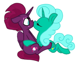 Size: 1324x1080 | Tagged: safe, artist:徐詩珮, fizzlepop berrytwist, glitter drops, tempest shadow, alicorn, pony, g4, my little pony: the movie, alicornified, duo, female, kiss on the lips, kissing, lesbian, mare, race swap, ship:glittershadow, shipping, simple background, transparent background
