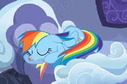 Size: 715x474 | Tagged: safe, artist:hereward, edit, vector edit, rainbow dash, oc, oc:landry, alicorn, pegasus, pony, g4, 1000 hours in ms paint, accidental vore, fetish, mouth, preddash, requested art, shrunk, sleeping, unaware, vector, vore