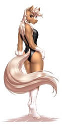 Size: 1500x3000 | Tagged: safe, artist:mykegreywolf, anthro, unguligrade anthro, breasts, clothes, commissioner:darnelg, epona, female, high-cut clothing, mare, one-piece swimsuit, open-back swimsuit, simple background, solo, swimsuit, the legend of zelda