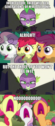 Size: 600x1346 | Tagged: safe, edit, edited screencap, screencap, apple bloom, scootaloo, spike, sweetie belle, dungeons and discords, g4, hearts and hooves day (episode), cutie mark crusaders, g5 drama, op is a duck, op is trying to start shit, the fairly oddparents