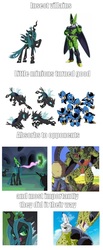 Size: 594x1437 | Tagged: safe, queen chrysalis, thorax, changeling, g4, absorption, android 17, cell (dragon ball), cell jr., comparison, dragon ball, dragon ball super, dragon ball z, dragonball z abridged, imperfect cell, perfect cell, story in the comments