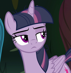Size: 707x720 | Tagged: safe, screencap, mean twilight sparkle, alicorn, pony, g4, the mean 6, clone, cropped, disinterested, dismissive, female, lidded eyes, offscreen character