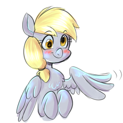 Size: 578x580 | Tagged: safe, artist:jitterbugjive, derpy hooves, pegasus, pony, lovestruck derpy, g4, alternate hairstyle, blushing, bust, chest fluff, cute, derpabetes, female, simple background, solo, white background