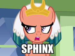 Size: 1220x915 | Tagged: safe, artist:badumsquish, derpibooru exclusive, somnambula, pegasus, pony, g4, angry, caption, dinkleberg, female, frown, glare, image macro, implied sphinx, mare, open mouth, reaction image, show accurate, solo, text, the fairly oddparents