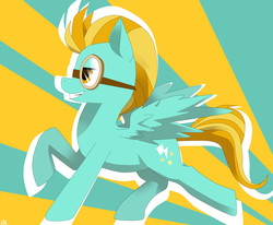 Size: 4000x3300 | Tagged: safe, artist:kaizo111, lightning dust, pegasus, pony, g4, abstract background, female, goggles, grin, hooves, lidded eyes, mare, profile, smiling, solo, spread wings, sunburst background, wings