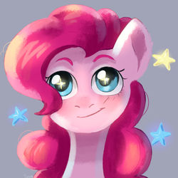 Size: 1024x1024 | Tagged: safe, artist:worldlofldreams, pinkie pie, earth pony, pony, g4, bust, cute, diapinkes, female, gray background, portrait, simple background, solo, starry eyes, stars, wingding eyes
