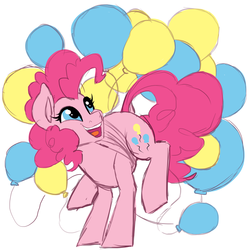 Size: 3000x3000 | Tagged: safe, artist:breloomsgarden, pinkie pie, earth pony, pony, g4, balloon, cute, cutie mark, diapinkes, female, happy, high res, jumping, sketch, solo