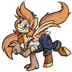 Size: 1000x1000 | Tagged: safe, artist:kalemon, oc, oc:tami, hippogriff, clothes, female, leggings, long hair, mp3 player, overalls, paint on fur, paintbrush, smiling, space horse rpg, tank top, wings