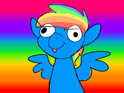 Size: 800x600 | Tagged: safe, artist:polyhexian, rainbow dash, pegasus, pony, g4, :p, colored sketch, derp, eye clipping through hair, face of mercy, female, needs more saturation, rainbow background, silly, solo, stylistic suck, tongue out, wat