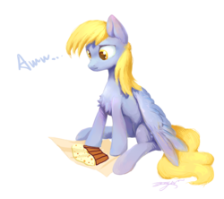 Size: 4500x4000 | Tagged: safe, artist:angusdra, derpy hooves, pegasus, pony, g4, absurd resolution, chest fluff, female, food, mare, muffin, signature, simple background, solo, transparent background