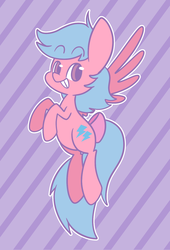 Size: 950x1394 | Tagged: safe, artist:typhwosion, firefly, pegasus, pony, g1, bow, female, g1betes, smiling, solo, striped background, tail bow