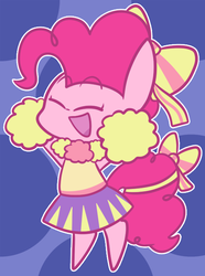 Size: 496x668 | Tagged: safe, artist:typhwosion, pinkie pie, earth pony, pony, g4, bipedal, bow, cheerleader, cheerleader outfit, cheerleader pinkie, clothes, cute, diapinkes, eyes closed, female, hair bow, mare, open mouth, pleated skirt, pom pom, skirt, solo, tail bow