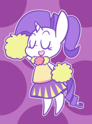 Size: 496x668 | Tagged: safe, artist:typhwosion, rarity, pony, unicorn, g4, alternate hairstyle, bipedal, cheerleader, clothes, cute, eyes closed, female, heart mouth, mare, open mouth, pleated skirt, pom pom, ponytail, raribetes, skirt, solo