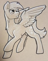 Size: 2353x3000 | Tagged: safe, artist:darkodraco, derpy hooves, pegasus, pony, g4, female, high res, ink drawing, mare, partial color, simple background, sketch, smiling, solo, spread wings, traditional art, wings