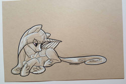 Size: 1500x1006 | Tagged: safe, artist:darkodraco, princess cadance, alicorn, pony, g4, female, hoof shoes, ink drawing, jewelry, lying down, mare, partial color, regalia, simple background, sketch, smiling, traditional art