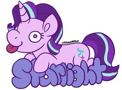 Size: 900x667 | Tagged: safe, artist:darkodraco, starlight glimmer, pony, unicorn, g4, derp, female, mare, simple background, smiling, solo, tongue out, white background