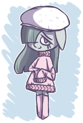 Size: 764x1132 | Tagged: safe, artist:typhwosion, marble pie, earth pony, semi-anthro, g4, clothes, cute, female, floppy ears, hair over one eye, hat, marblebetes, no pupils, oversized clothes, solo, sweater