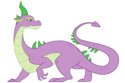 Size: 1000x666 | Tagged: safe, artist:darkodraco, spike, dragon, g4, adult, adult spike, fangs, greed spike, male, older, older spike, quadrupedal spike, raised claw, simple background, solo, spikezilla, white background