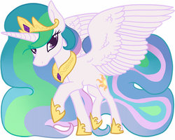 Size: 1000x800 | Tagged: safe, alternate version, artist:darkodraco, princess celestia, alicorn, pony, g4, female, hoof shoes, jewelry, looking at you, mare, peytral, regalia, solo, spread wings, wings