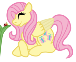 Size: 1600x1300 | Tagged: safe, artist:glamgoria-morose, fluttershy, butterfly, ladybug, pegasus, pony, g4, female, long hair, long mane, mare, pink mane, plant, solo, tree, yellow