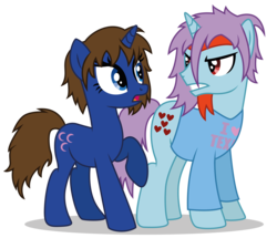 Size: 5805x5000 | Tagged: safe, artist:dragonchaser123, oc, oc only, oc:alexendre, oc:tsukasa, pony, unicorn, absurd resolution, clothes, female, male, mare, raised hoof, simple background, stallion, transparent background, vector